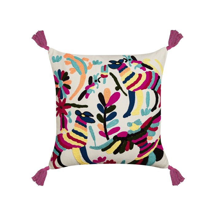 Embroidered Cotton Cushion Animal Motif 50x50cm Multicolour