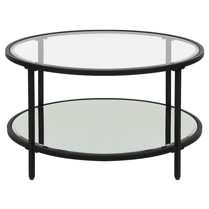 Glass Top Coffee Table with Mirrored Shelf Black BIRNEY