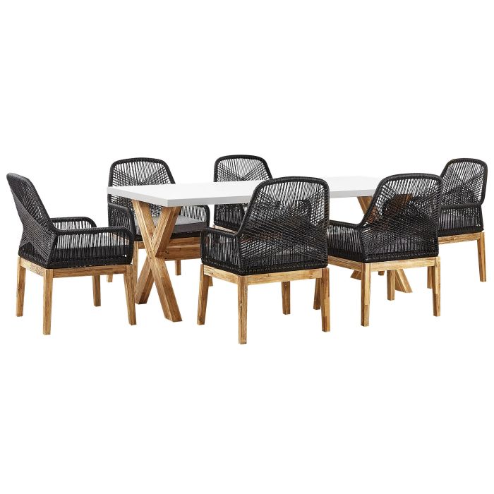 6 Seater Concrete Garden Dining Set with Chairs White with Black OLBIA