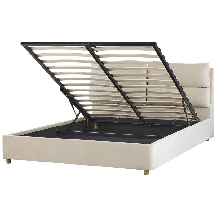 Velvet EU King Size Ottoman Bed Light Beige BATILLY
