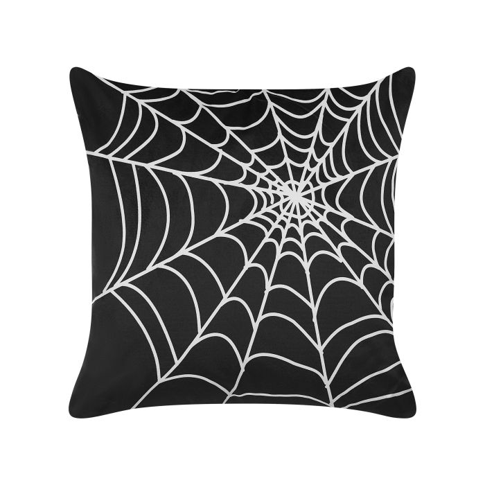Velvet Cushion Spider Web Pattern 45x45cm Black and White