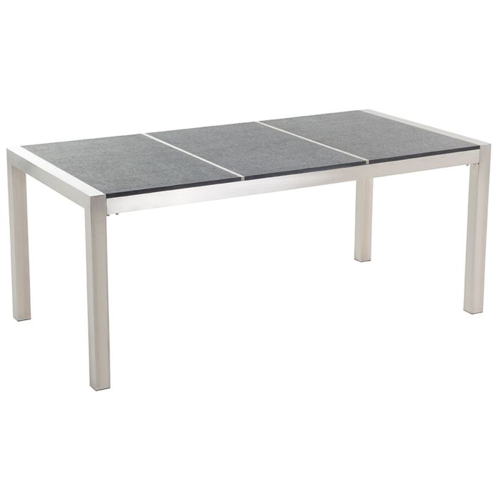 Flamed Granite Garden Table Triple Plate Top 180 x 90 cm Black GROSSETO