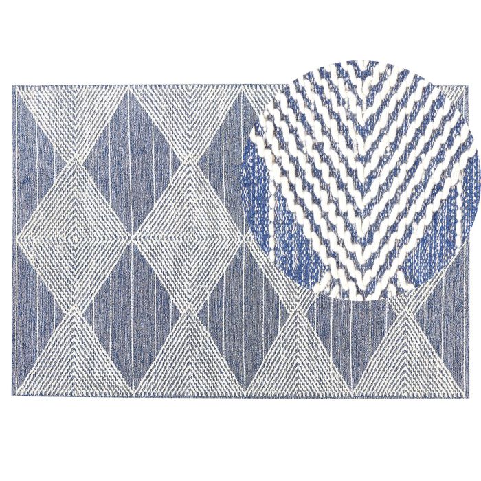 Wool Area Rug 140x200cm Light Beige and Blue