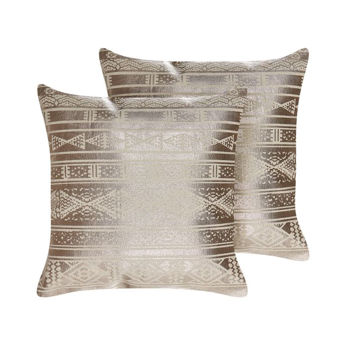 Set of 2 Cotton Cushions Geometric Pattern 50x50cm Rose Gold