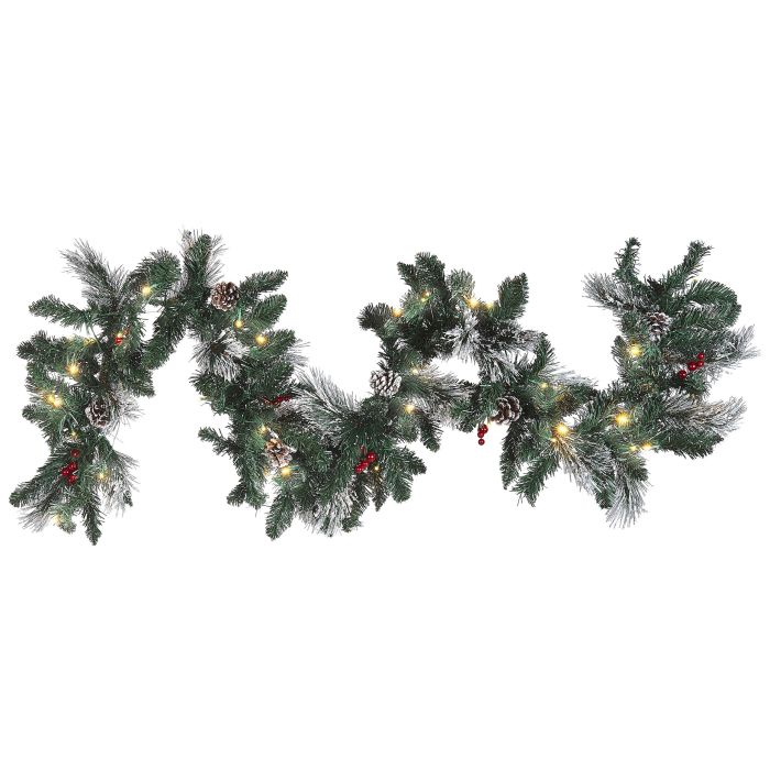 Pre-Lit Frosted Christmas Garland 180cm Green