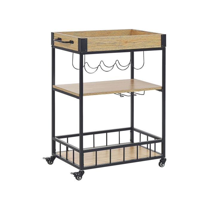 3 Tier Kitchen Trolley Light Wood with Black HULLET