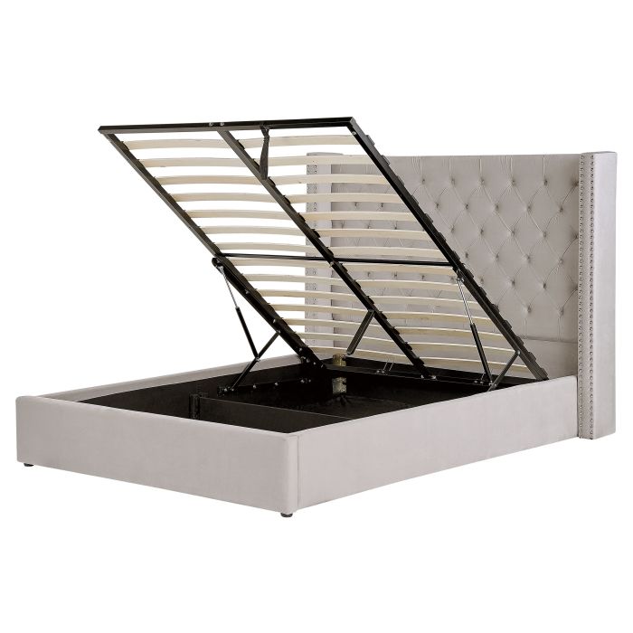 Velvet EU King Size Ottoman Bed Light Grey LUBBON
