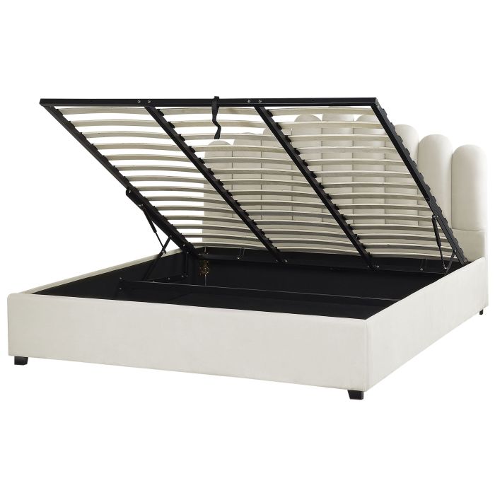 Velvet EU Super King Size Ottoman Bed Off White VINCENNES