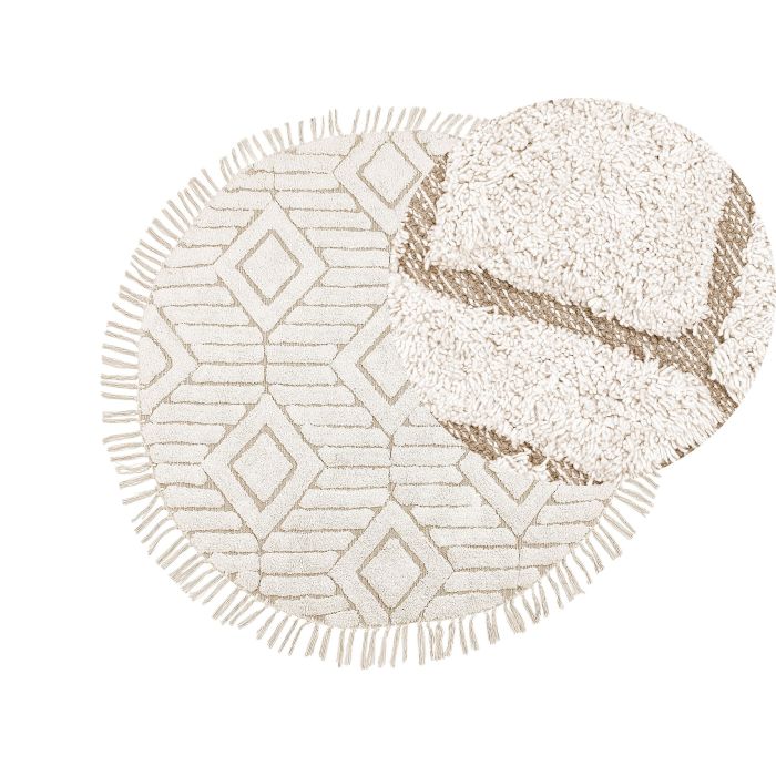 Round Cotton Area Rug 140cm Beige