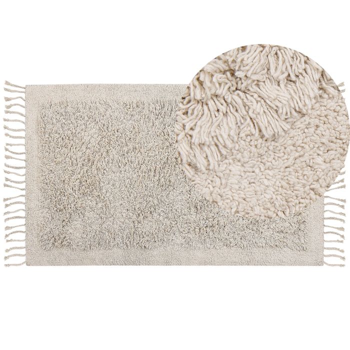 Cotton Shaggy Area Rug 80x150cm Light Beige