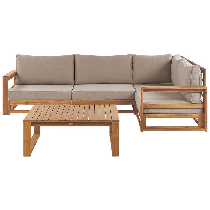 Left Hand 4 Seater Certified Acacia Wood Garden Corner Sofa Set Light TIMOR II