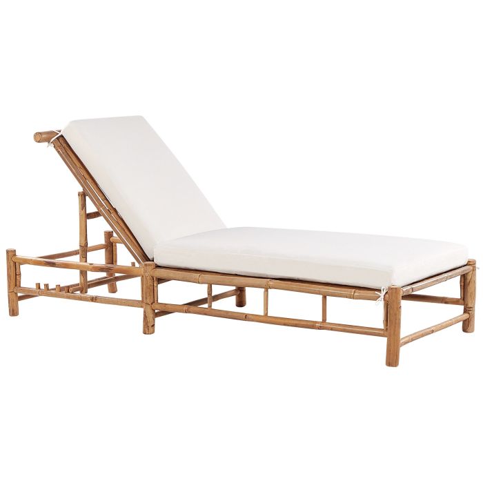 Bamboo Sun Lounger Light Wood and Off-White LIGURE