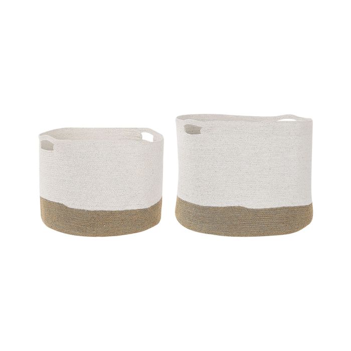 Set of 2 Cotton Baskets White and Beige