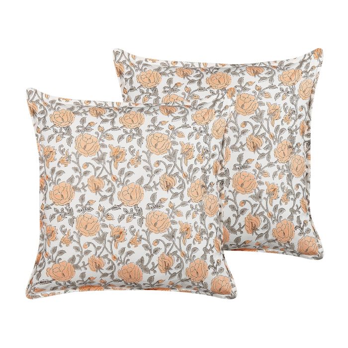 Set of 2 Cotton Cushions Flower Pattern 45x45cm Multicolour