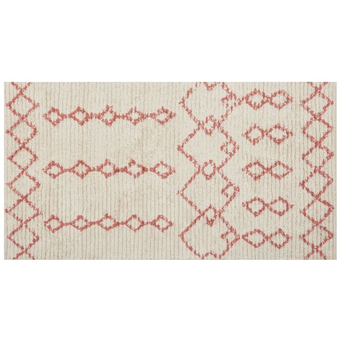 Cotton Area Rug 80x150cm Beige and Pink