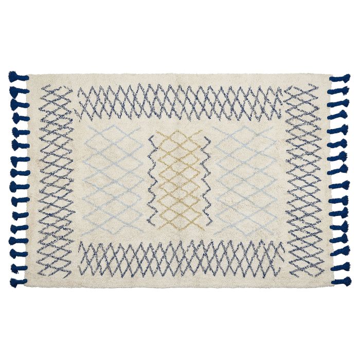Cotton Area Rug 140x200cm Beige and Blue