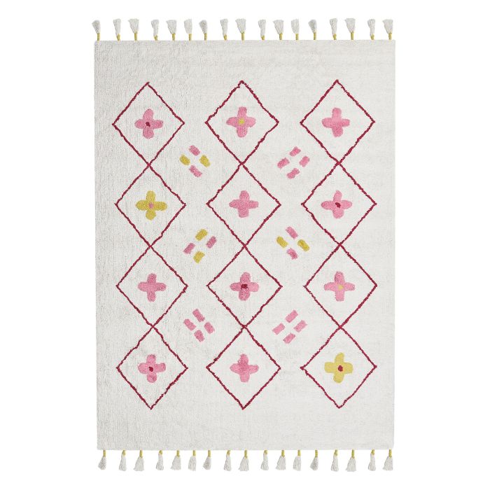 Cotton Kids Area Rug 160x230cm White and Pink