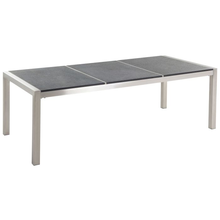 Flamed Granite Garden Table Triple Plate Top 220 x 100 cm Black GROSSETO
