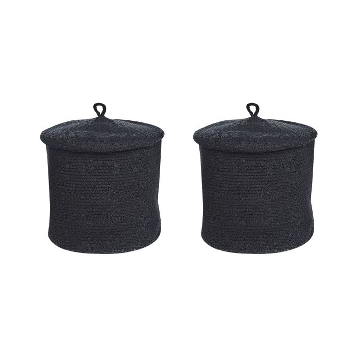 Set of 2 Cotton Baskets with Lids Black