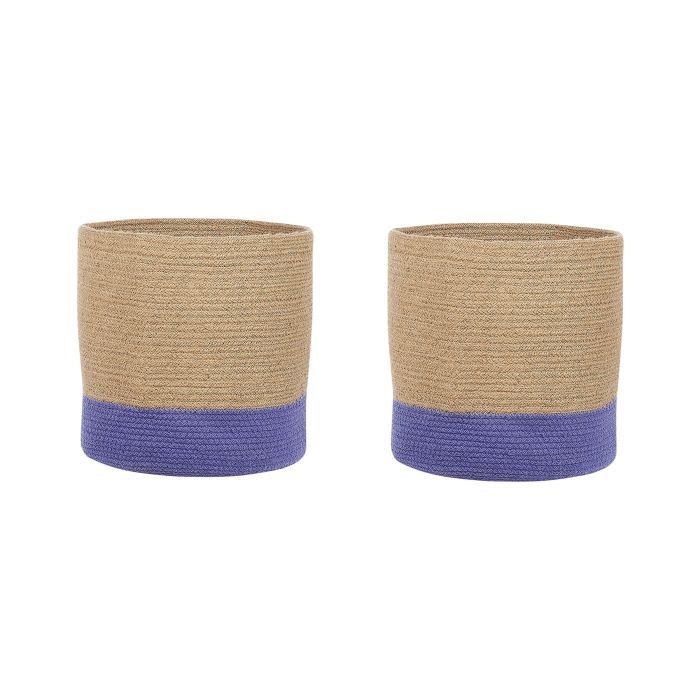 Set of 2 Jute Baskets Beige and Violet