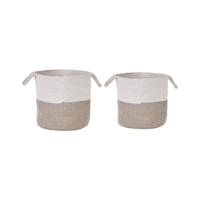 Set of 2 Cotton Baskets White and Beige