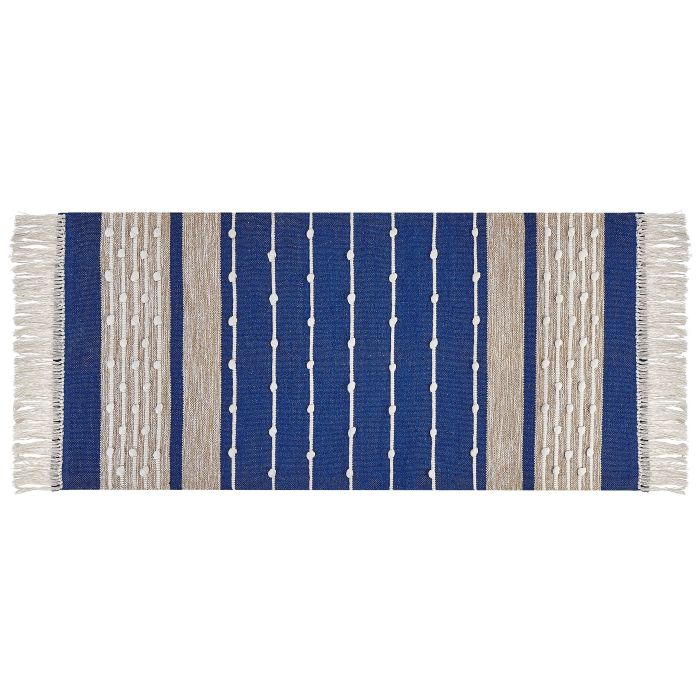 Cotton Area Rug 80x150cm Blue and Beige