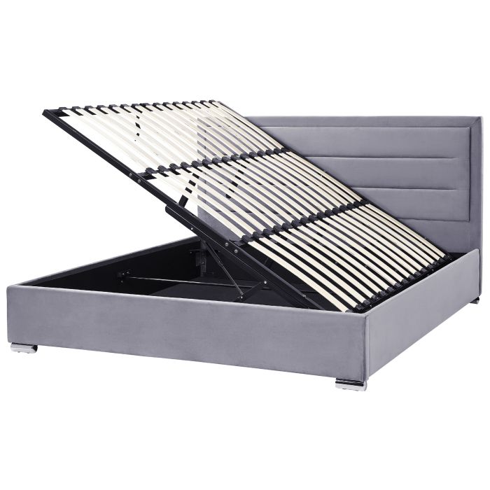 Velvet EU Super King Size Ottoman Bed Dark Grey ROUEN