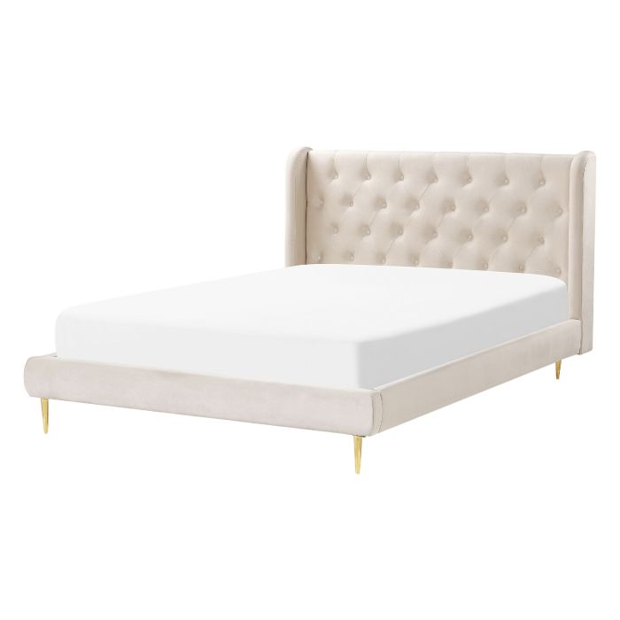Velvet EU Double Size Bed Beige FORBACH