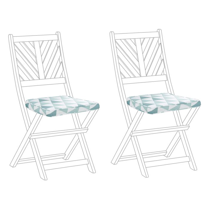 Set of 2 Outdoor Seat Pad Cushions Triangle Pattern Blue and White TERNI