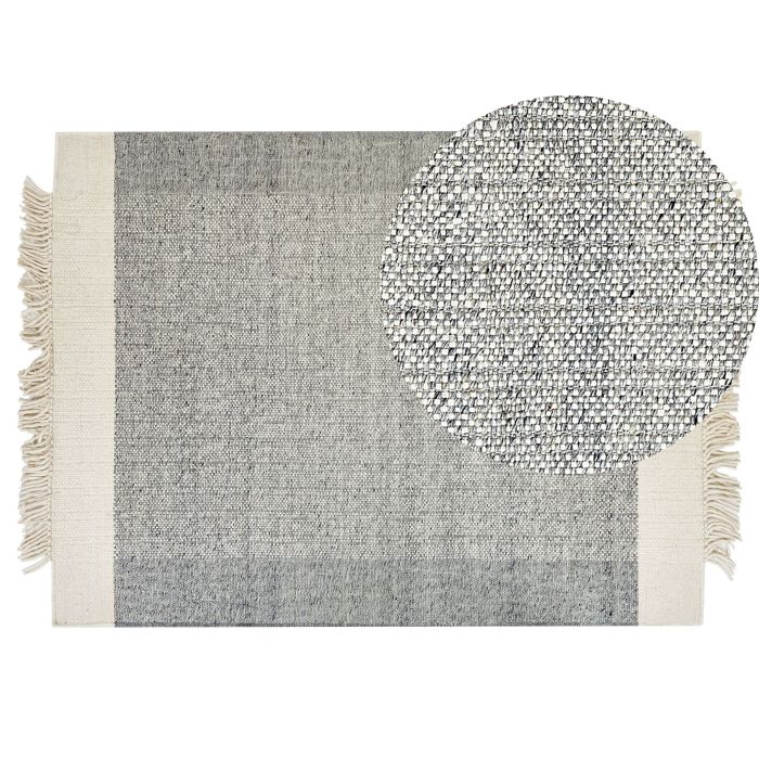 Wool Area Rug 140x200cm Grey and Off - White