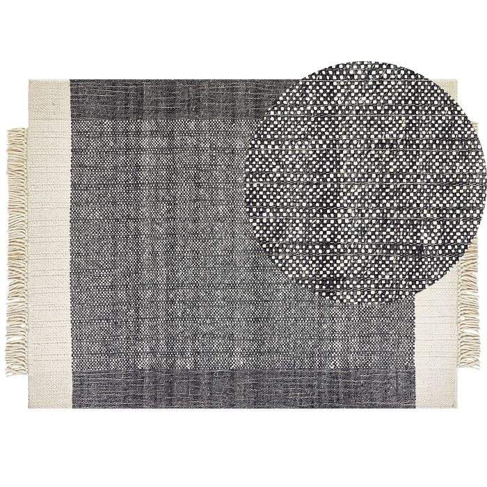 Wool Area Rug 160x230cm Black and Off - White
