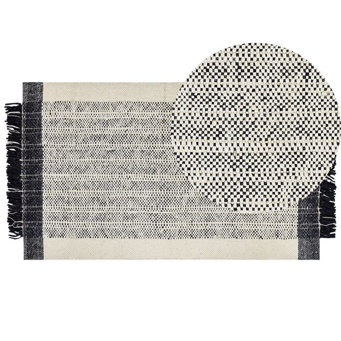 Wool Area Rug 80x150cm Black and White