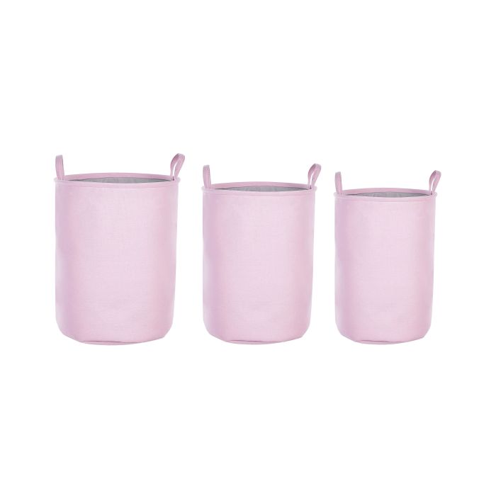 Set of 3 Fabric Baskets Pink ARCHA