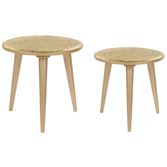Set of 2 Mango Wood Side Tables Gold NARRA