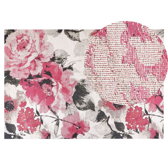 Cotton Area Rug Floral Motif 140x200cm Pink