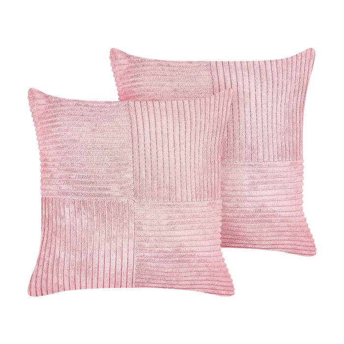 Set of 2 Corduroy Cushions 43x43cm Pink