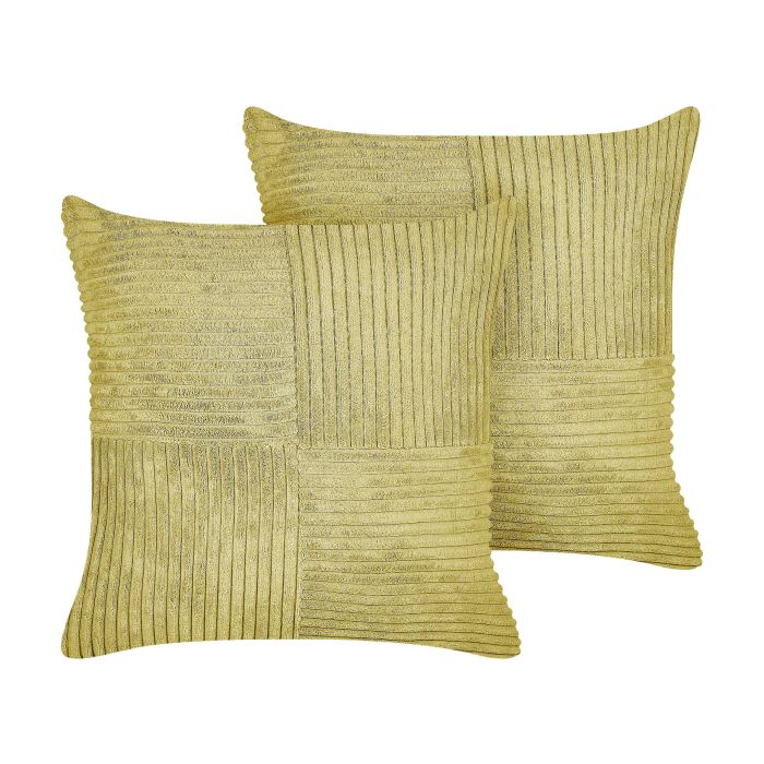 Set of 2 Corduroy Cushions 43x43cm Green