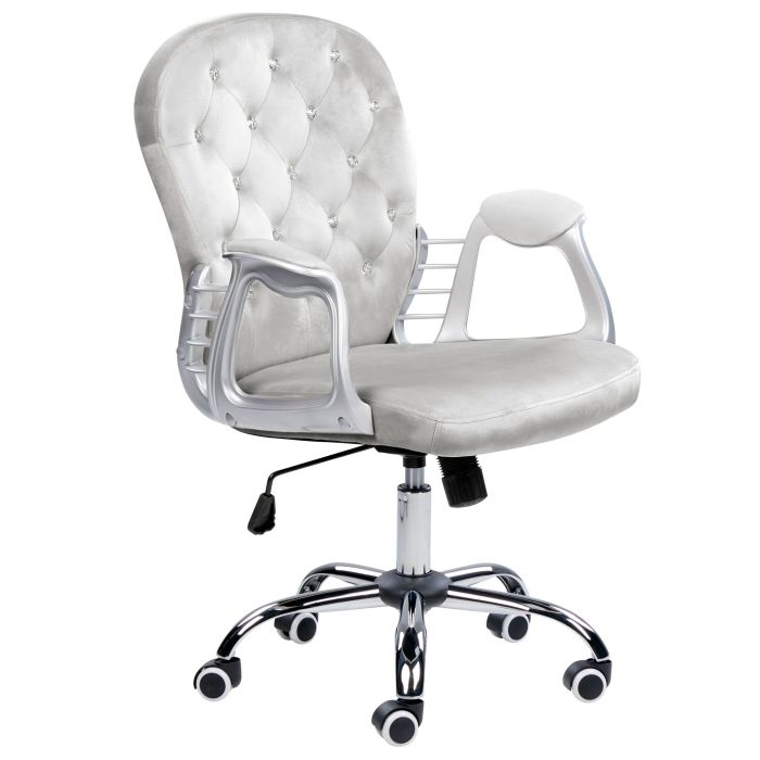 Swivel Velvet Office Chair Light Grey with Crystals PRINCESS