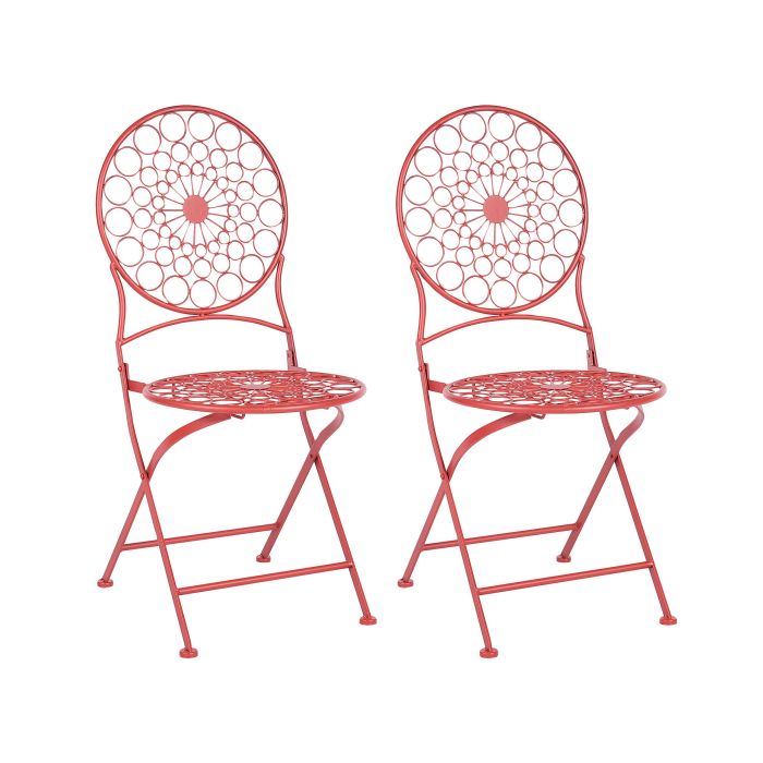 Set of 2 Metal Garden Folding Chairs Red SCARIO