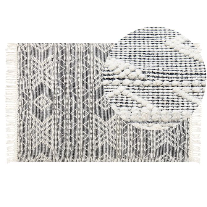 Wool Area Rug 160x230cm White and Black