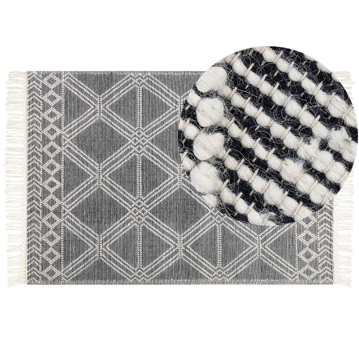 Wool Area Rug 160x230cm Grey and Off - White