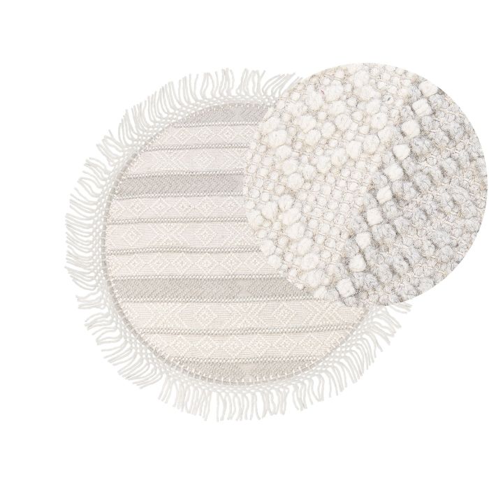 Round Wool Area Rug 140cm Beige