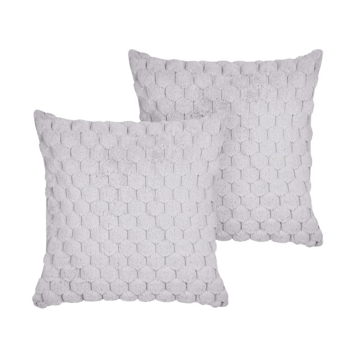 Set of 2 Faux Fur Cushions 43x43cm Light Grey