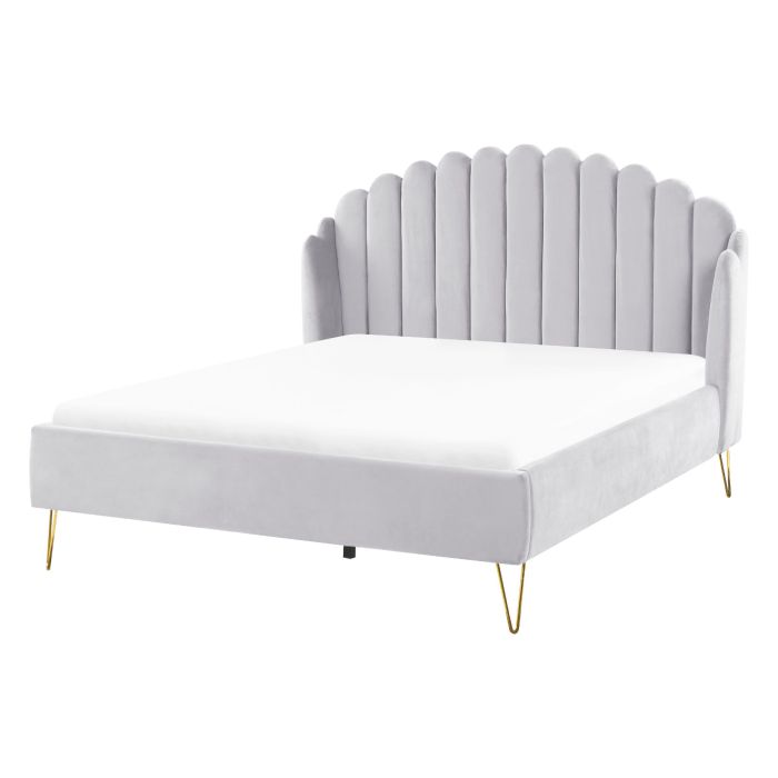 Velvet EU Double Size Bed Grey AMBILLOU