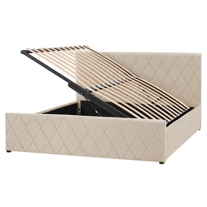 Velvet EU King Size Ottoman Bed Beige ROCHEFORT