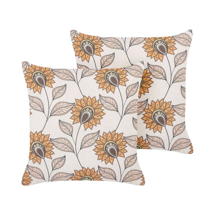 Set of 2 Cushions Floral Pattern 45x45cm Multicolour