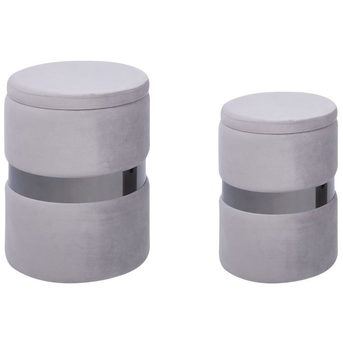 Set of 2 Velvet Storage Pouffes Grey DORIS