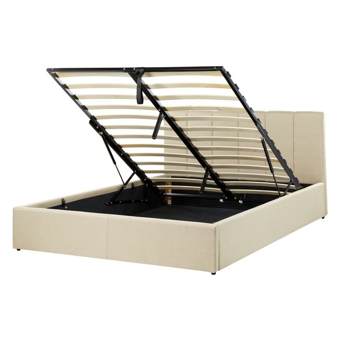 Fabric EU Double Size Ottoman Bed Beige DREUX
