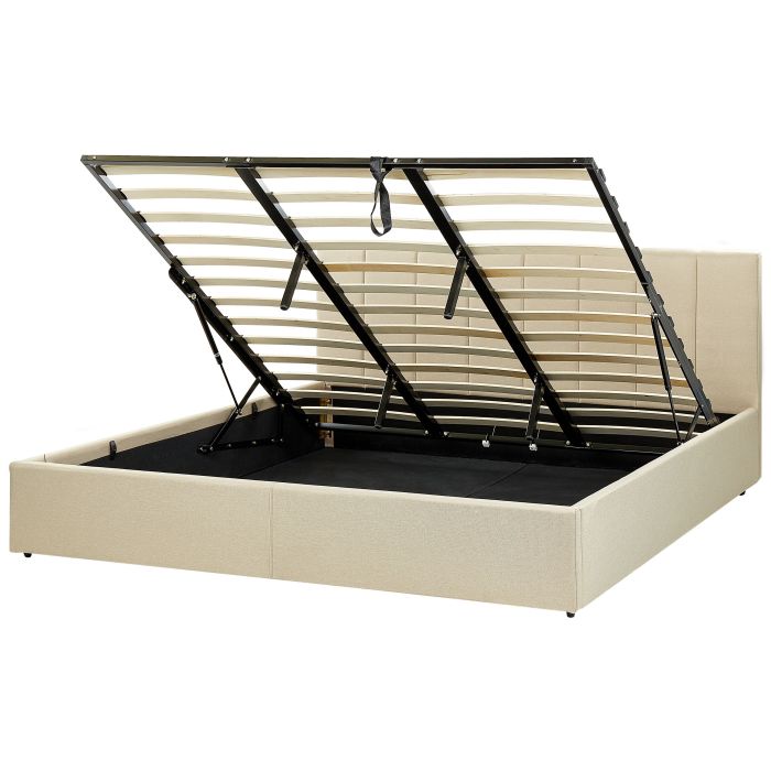 Fabric EU Super King Size Ottoman Bed Beige DREUX