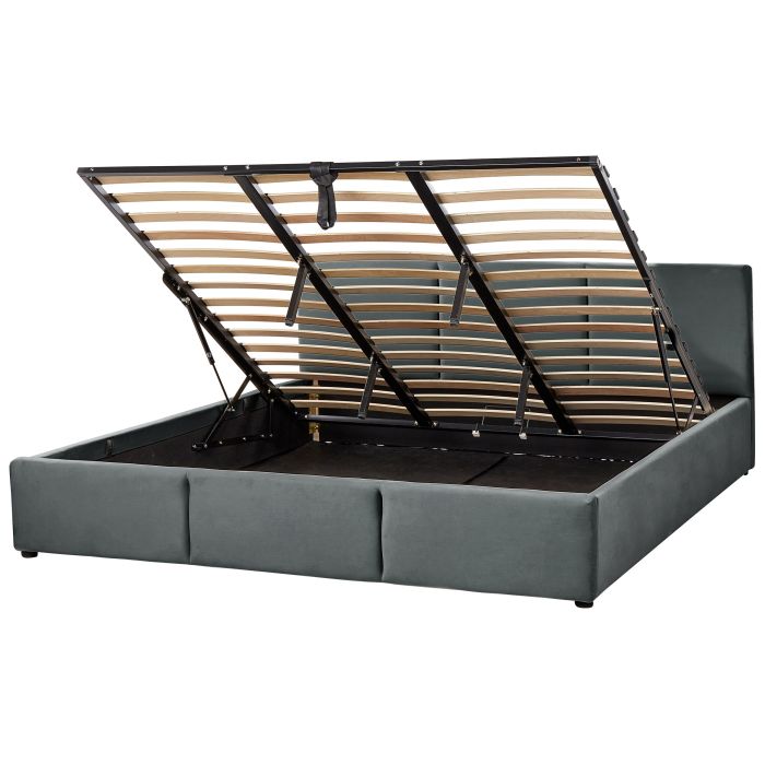 Velvet EU Super King Size Ottoman Bed Dark Grey BOUSSE